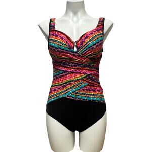 MiracleSuit Night Lights Layered Escape One Piece Swimsuit Black Multicolor 10